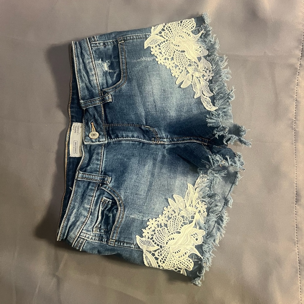 Ardene Blue Jean Shorts with White Lace Trim